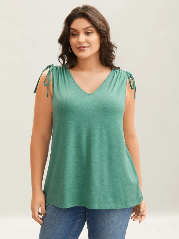Heather Stretchy Shoulder Drawstring Tank Top sold by Bloomchic