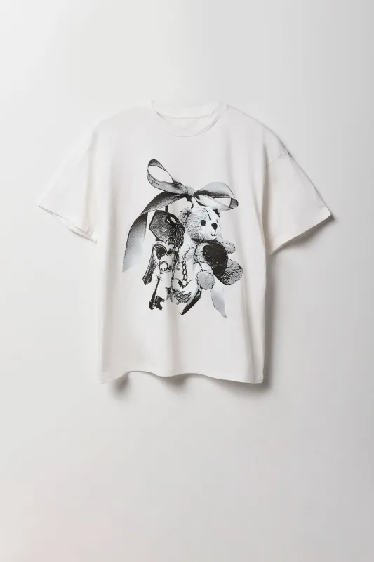 Teddy Keychain Graphic Boyfriend T-Shirt sold by Urban Planet