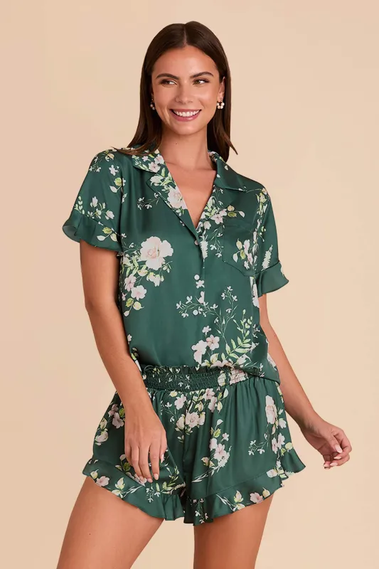 Esther Ruffled Short Sleeve Pajama Set - Emerald Garden Party sold by Birdy Grey