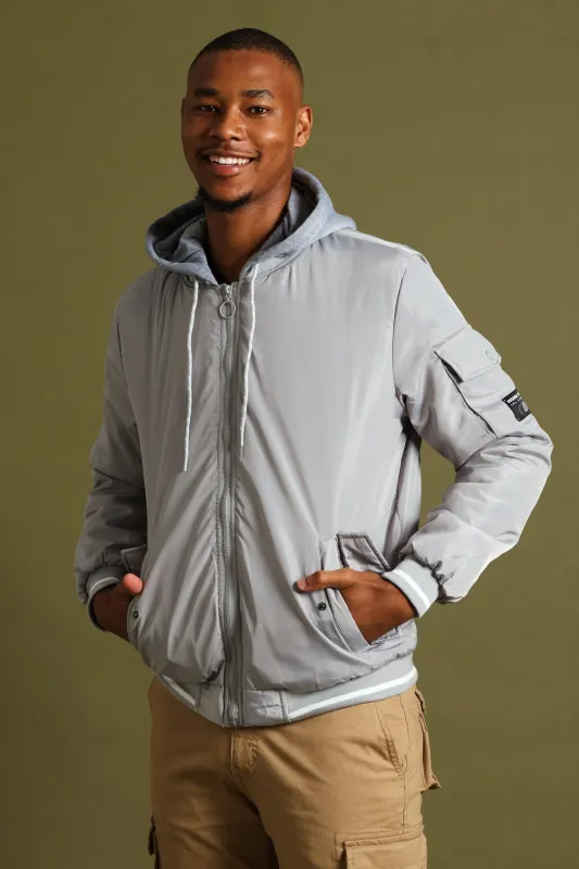 Knit Hood Bomber Jacket - Grey sold by Edgars