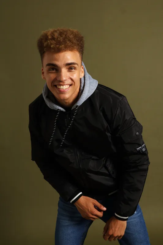 Knit Hood Bomber Jacket - Black sold by Edgars 