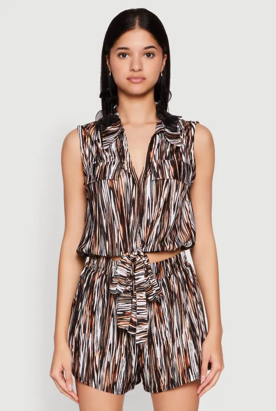 Plisse Printed Pattern Tie Front Shirt sold by Rainbow