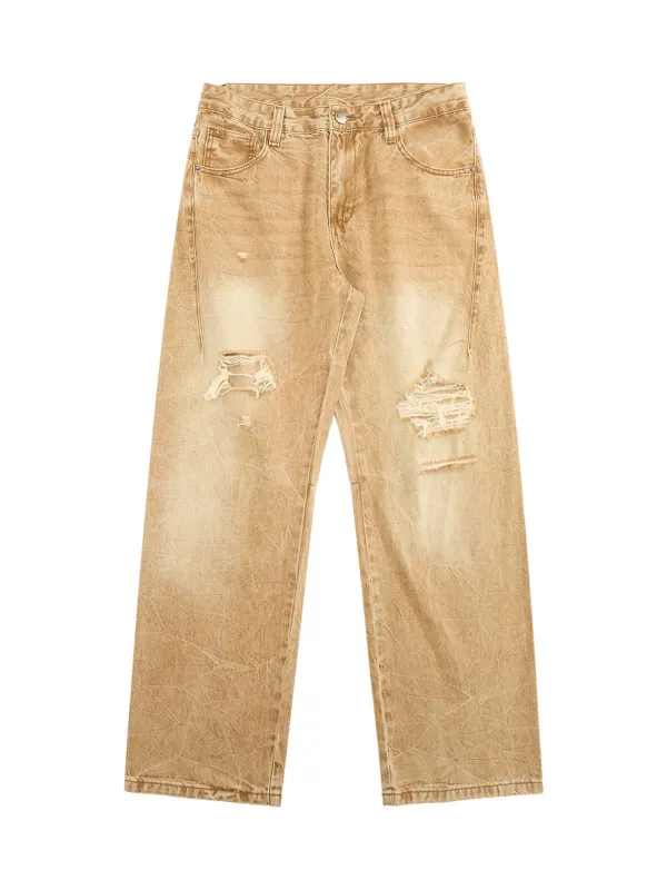 Vintage Washed Distressed Straight Jeans sold by Thesupermade