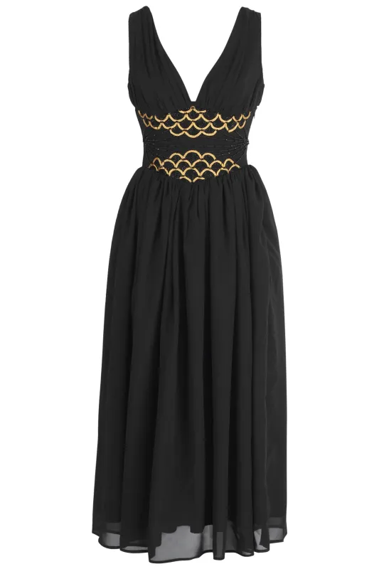 Black & Gold Corset Midi Dress – Vintage Elegance with a Regal Touch sold by Corset Story
