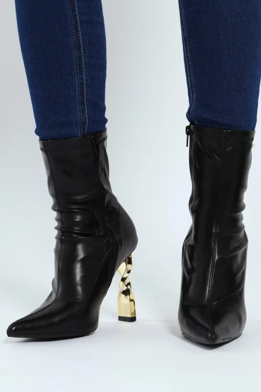 Sammy Pointed Toe Stiletto Sock Boot - Black sold by Edgars