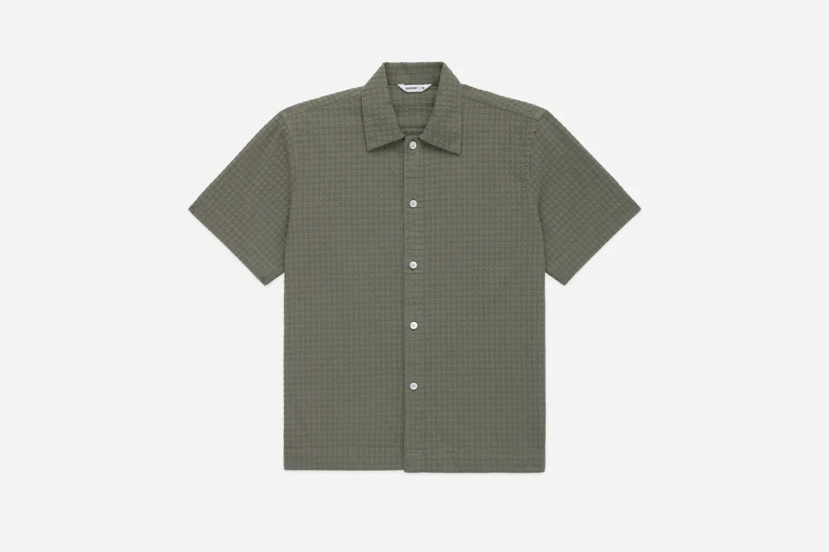 Resort Shirt ~ Olive Geo Weave sold by 3sixteen