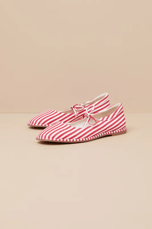 Gerry Red Striped Bow Flats sold by Lulus