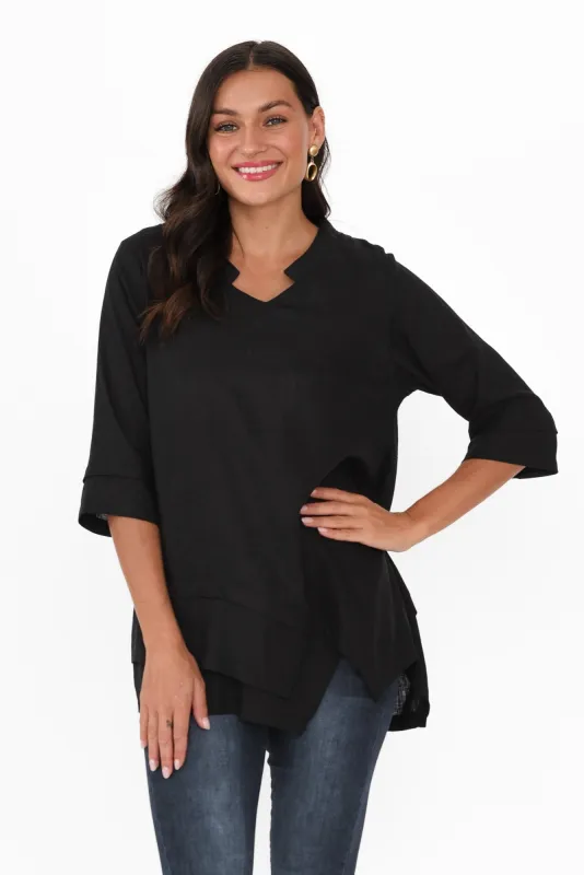 Kilda Black Linen Cotton Top sold by Blue Bungalow