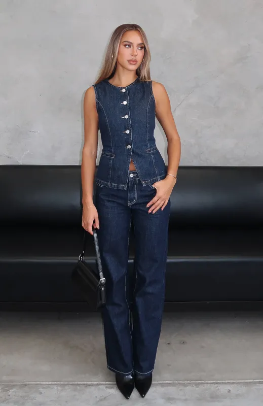 Zara Mid Rise Straight Leg Jeans Dark Navy sold by White Fox Boutique