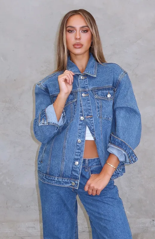 Adriana Oversized Denim Jacket Admiral Blue sold by White Fox Boutique
