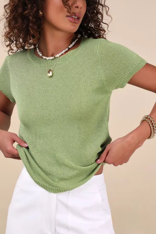 Clean Aesthetic Green Short Sleeve Sweater Top sold by Lulus