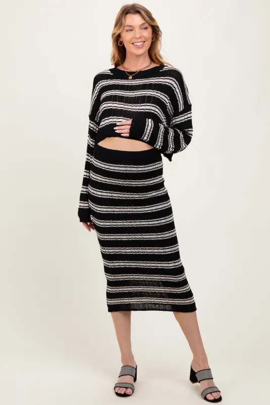 Black/Cream Long Sleeve Crop Top Midi Skirt Maternity Set sold by Pinkblush