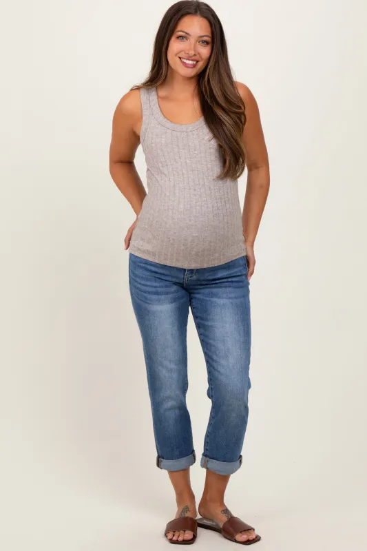 Dark Wash Slim Roll Cuff Maternity Jeans sold by Pinkblush