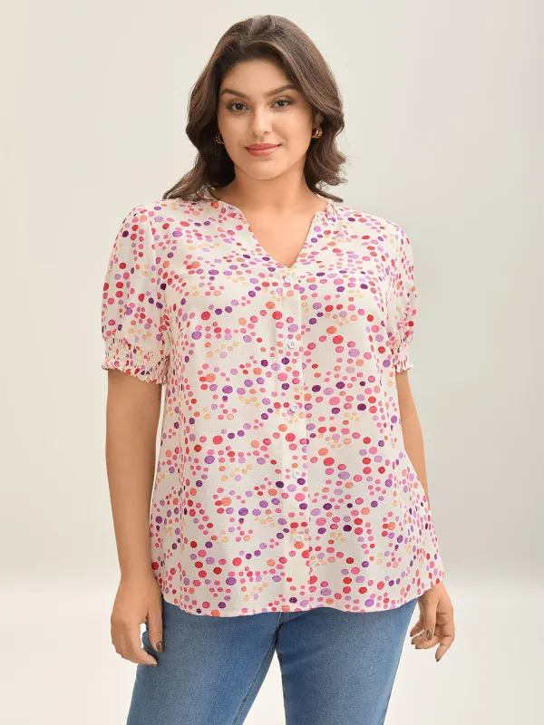 Pretty Polka Dots Shirred Sleeve Shirt sold by Bloomchic
