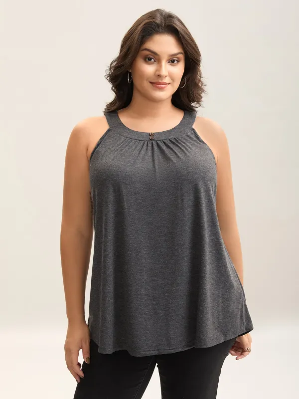 Pleated Button Detail Tank Top sold by Bloomchic