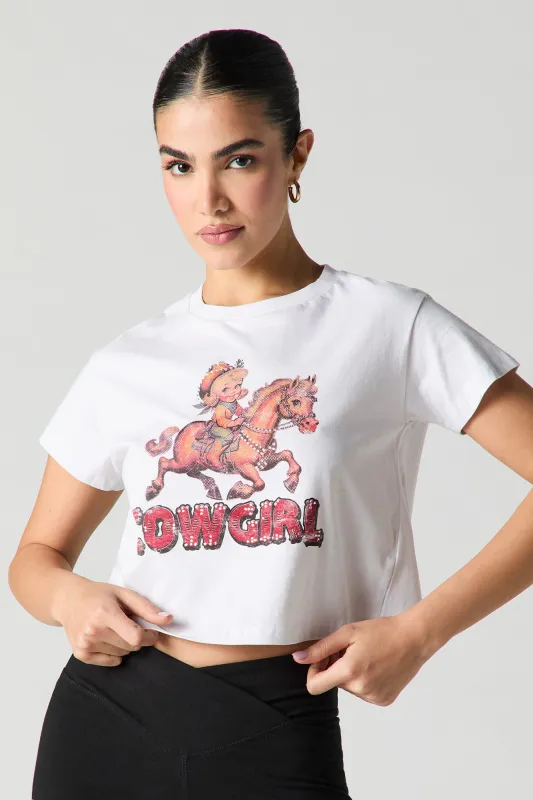 T-shirt court à imprimé Cowgirl avec pierres du Rhin sold by Urban Planet