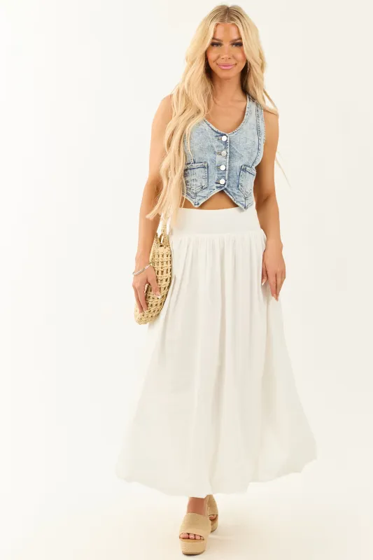 Ivory Ruched Smocked Back Balloon Maxi Skirt sold by Lime Lush