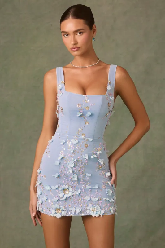 Embellished Corset Mini Dress in Sky Blue sold by Oh Polly