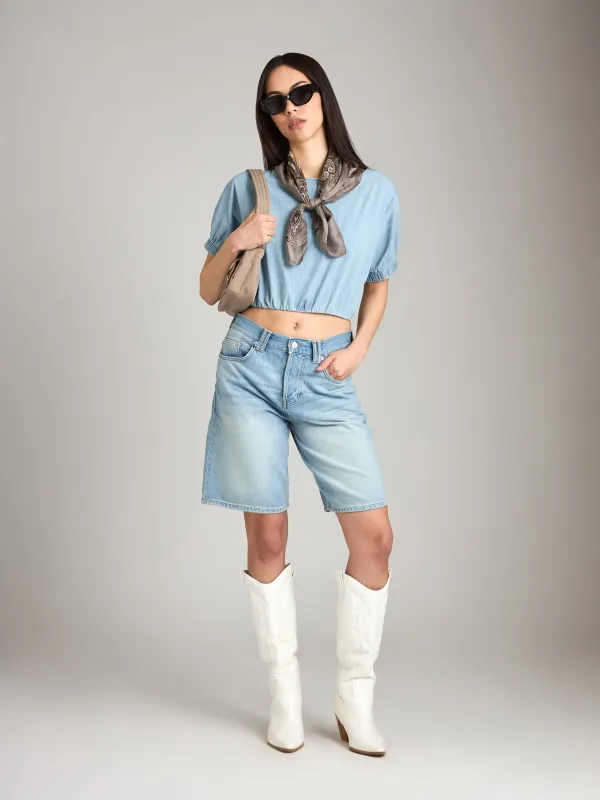 Balloon Denim Top sold by Plenty