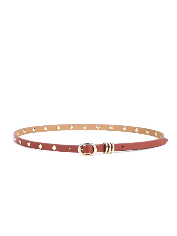 Classic Studded Skinny Belt in Cognac sold by ettika