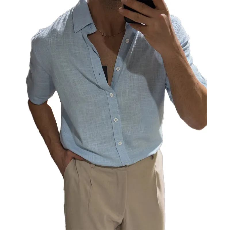 Men's Cotton and Linen Short Sleeve Casual Lapel Shirt MTA1803C9X sold by Manly