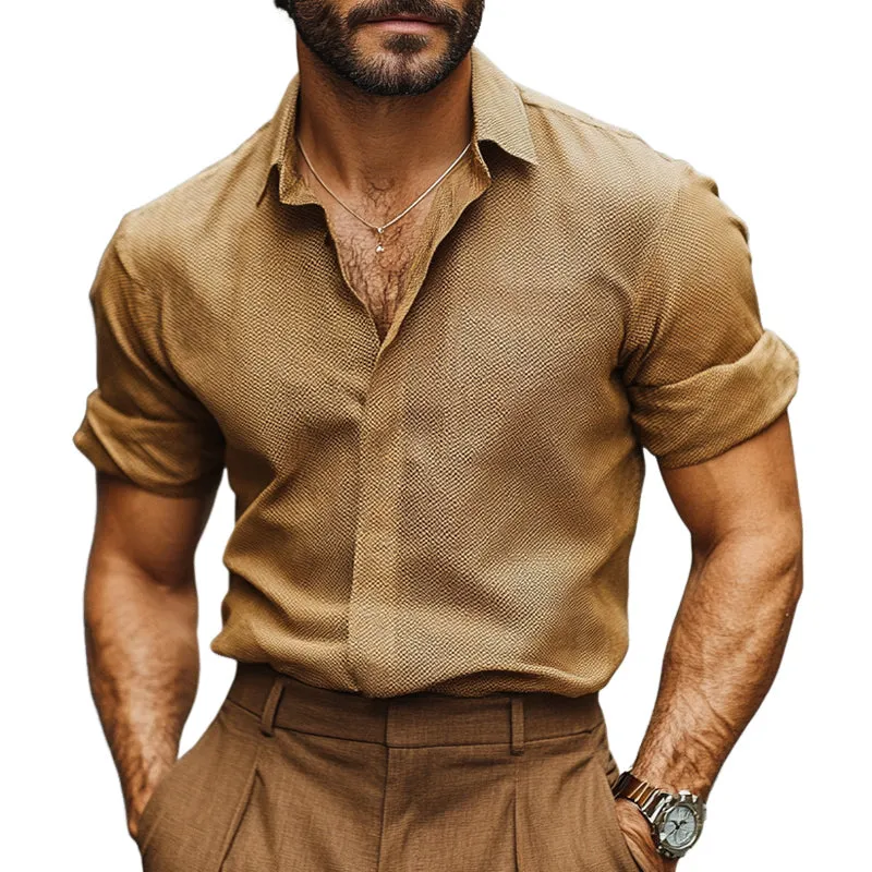 Men's Spring and Autumn Brown Textured Long Sleeve Shirt MTA1901C0U sold by Manly