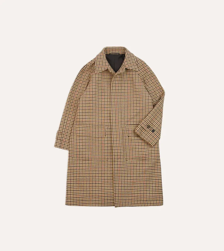Brown Houndstooth Check Wool Raglan Coat sold by Drake's London