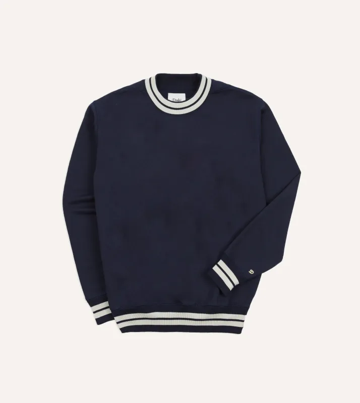 Navy Striped Rib Cotton Jersey Sweatshirt sold by Drake's London