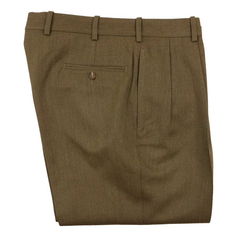 Olive Twill Plain Front Trousers sold by The Andover Shop