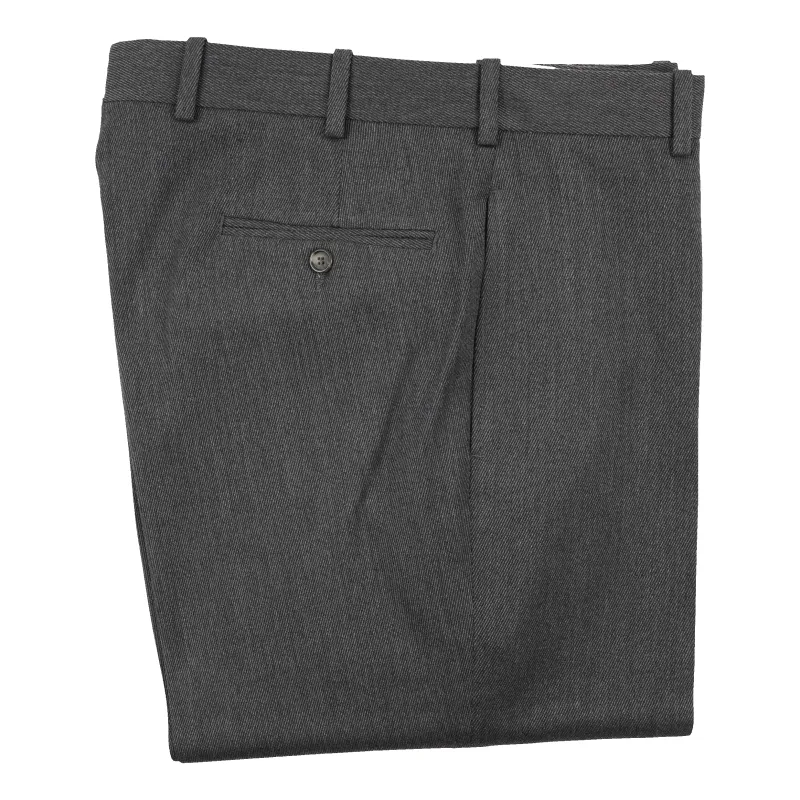 Medium Grey Twill Plain Front Trousers sold by The Andover Shop