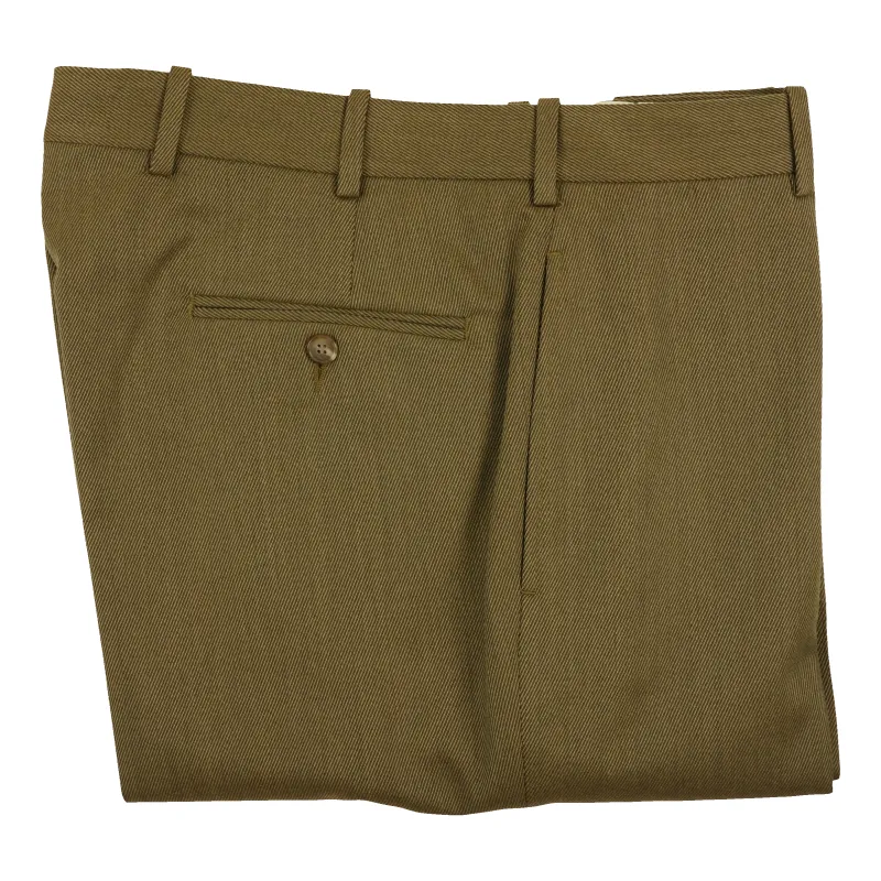 Taupe Twill Plain Front Trousers sold by The Andover Shop