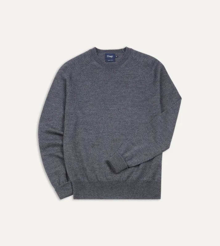 Grey Melange Merino Crew Neck Jumper sold by Drake's London