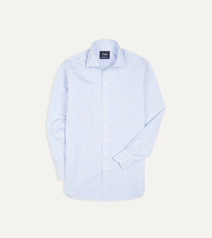 Sky Blue and White Bengal Stripe Spread Collar Cotton Poplin Shirt sold by Drake's London