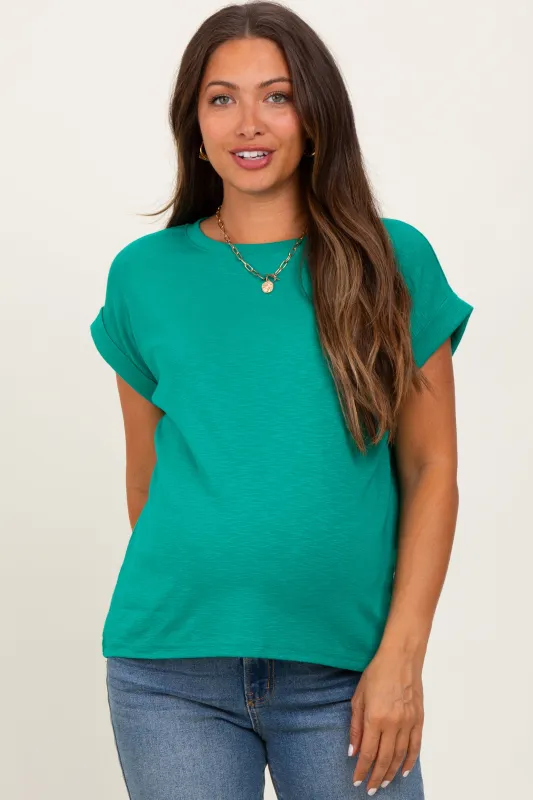 Green Rolled Cuff Maternity Short Sleeve Tee sold by Pinkblush