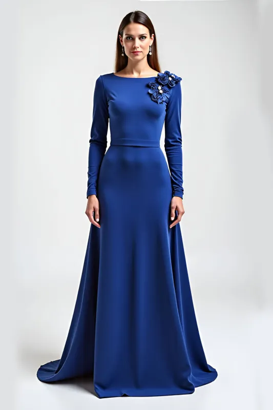 Royal Blue Long Sleeves Sheath Mother Of Bride Dress sold by Zapaka