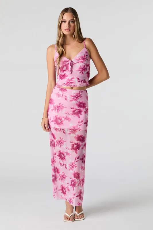 Floral Mesh Slit Maxi Skirt sold by Urban Planet