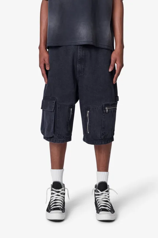 Baggy Zipper Denim Shorts - Black sold by MNML