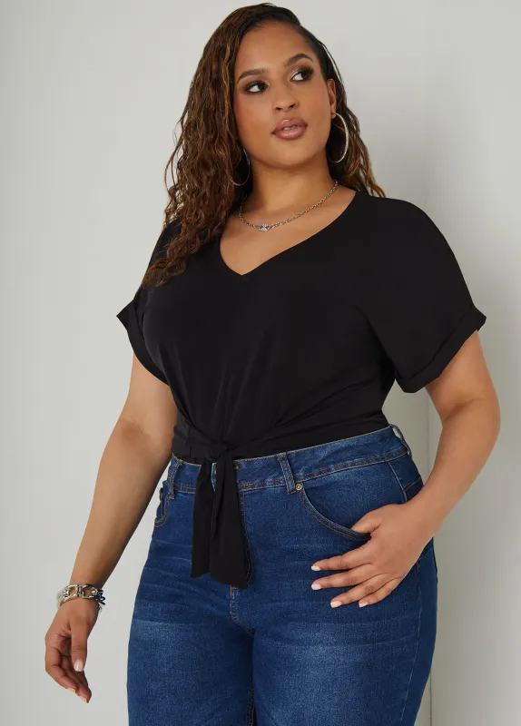 Tie Front Stretch Knit Top sold by Ashley Stewart