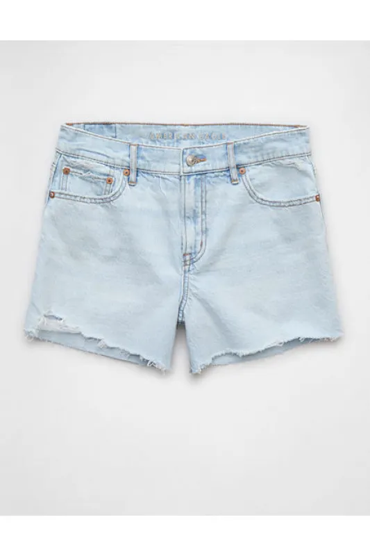 AE Strigid Ripped Super High-Waisted Relaxed Denim Short Women's Iced Light Indigo 6 sold by American Eagle