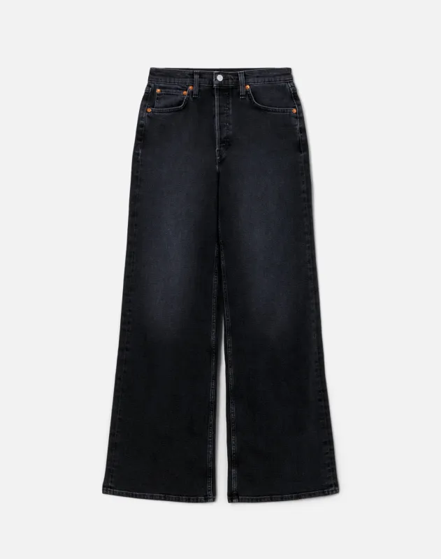 Comfort Stretch High Rise Wide Leg - Washed Noir sold by Re/Done