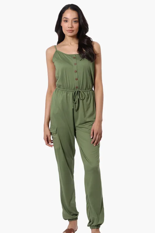 Urbanology Tie Waist Sleeveless Cargo Jumpsuit - Olive sold by Fairweather