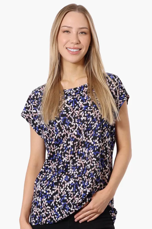 Impress Patterned Cap Sleeve Circle Neck Tee - Navy sold by Fairweather