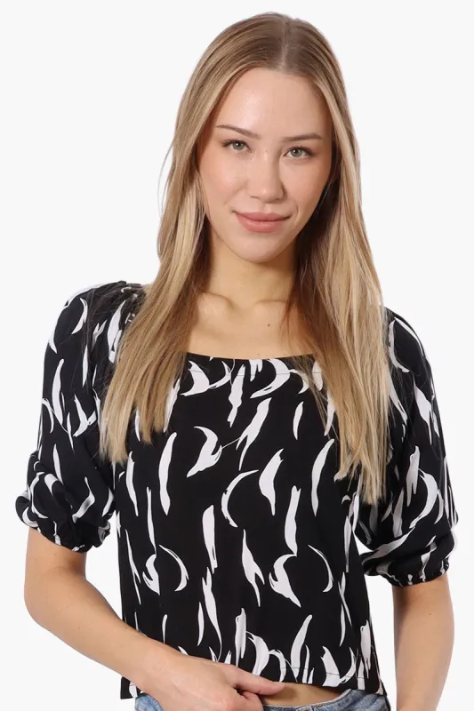 Beechers Brook Patterned Square Neck Cropped Blouse - Black sold by Fairweather