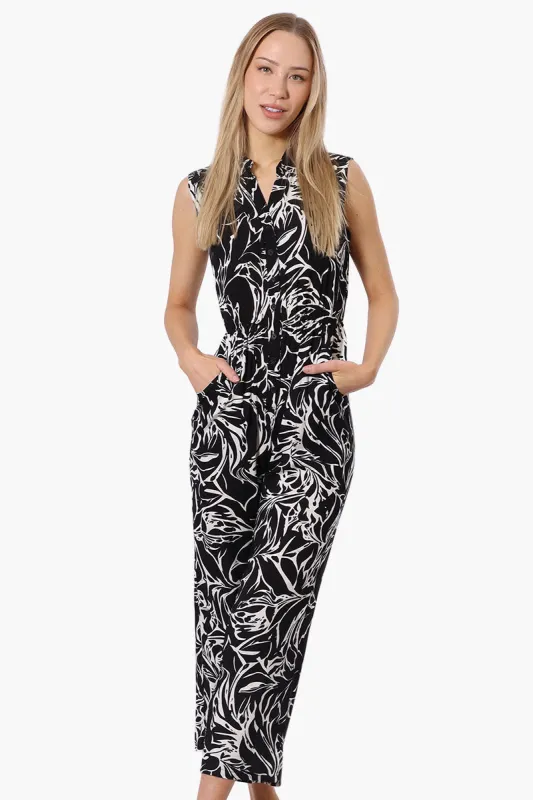 International INC Company Floral Button Up Jumpsuit - Black sold by Fairweather
