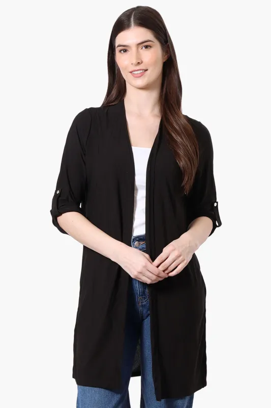 International INC Company Roll Up Sleeve Open Duster Cardigan - Black sold by Fairweather