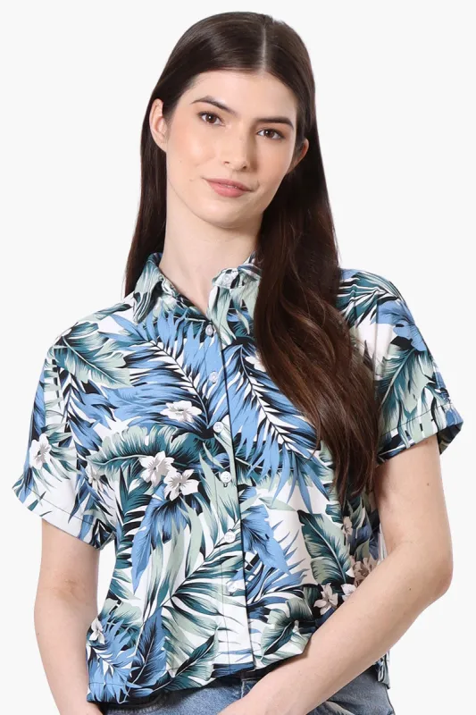 International INC Company Leaf Pattern Button Up Cropped Shirt - Green sold by Fairweather