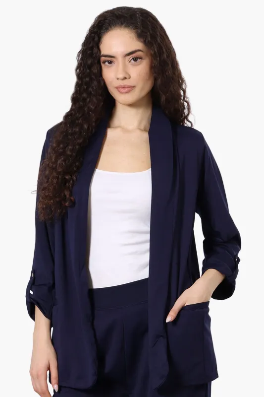 Costa Blanca Roll Up Sleeve Open Blazer - Navy sold by Fairweather