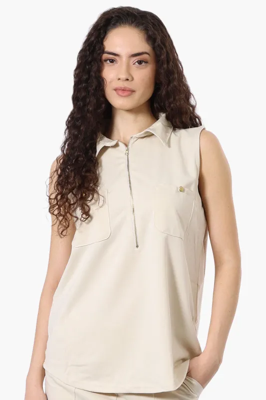 Costa Blanca Half Zip Sleeveless Blouse - Cream sold by Fairweather