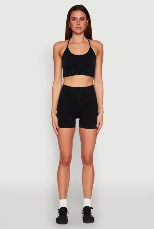 Ruched Seamless Ribbed Knit Biker Shorts sold by Rainbow