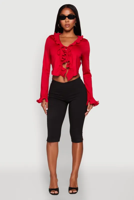 Ruffle Trim Tie Front Crop Top sold by Rainbow
